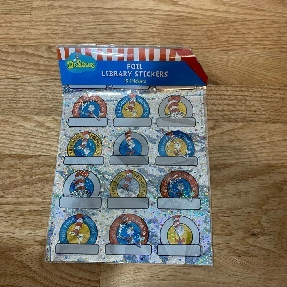 Dr. Seuss Foil Library Stickers NEW 15 Silver Blue Cat in the Hat
